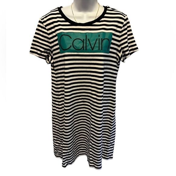 🔥FIRM Calvin Klein Stripped T-Shirt Dress Woman’s size XL - Picture 1 of 6
